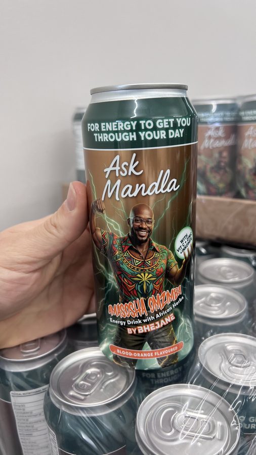 The AskMandla energy-drink can